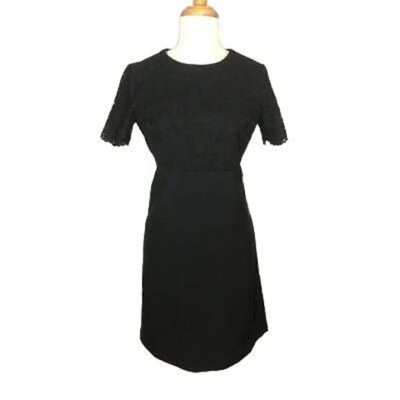 Maggy London 6 Black Dress Lace A-Line Y2K Does 50s Evening Rockabilly Short Sle - Picture 7 of 9